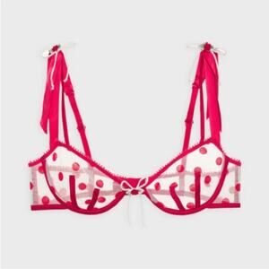 For Love And Lemons Lingerie Red Polka Dot Sheer Underwire Ribbon Bra